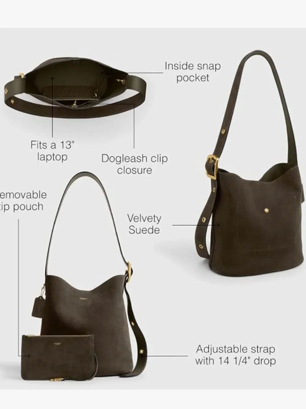 COACH Bleecker Bucket Handbag - Olive Suede - Factory Wrapped - NWT
